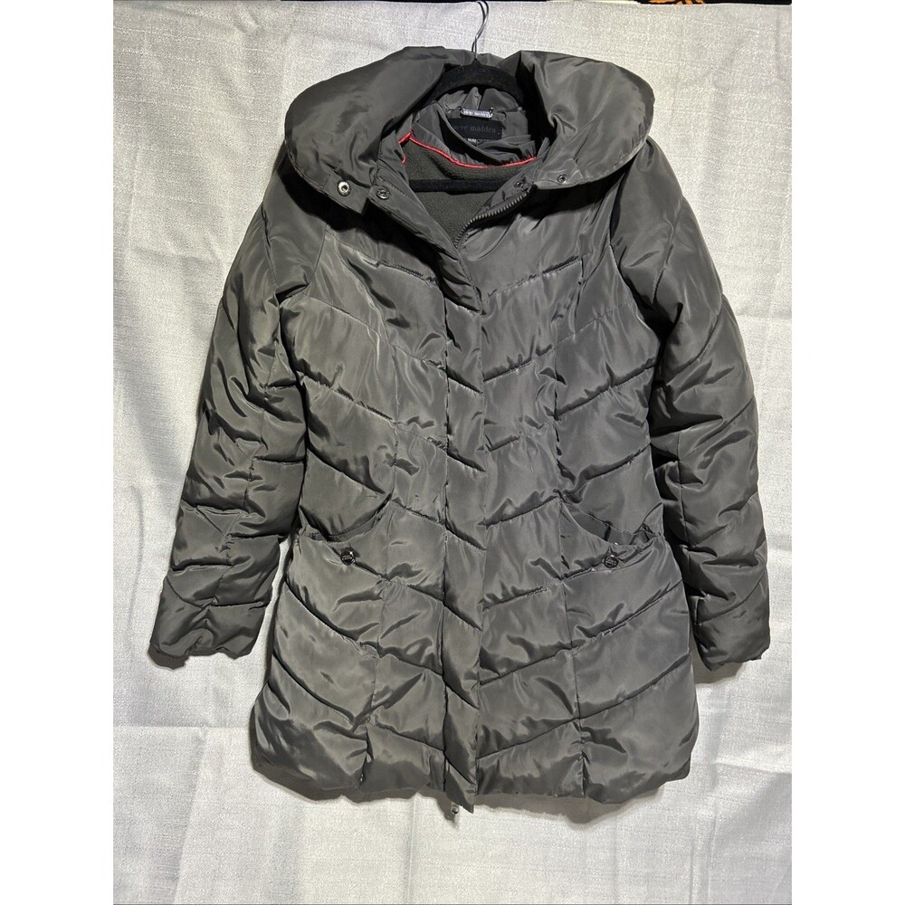 Steve Madden womens Puffer Coat Parka Size m winter Jacket Gray Pleated